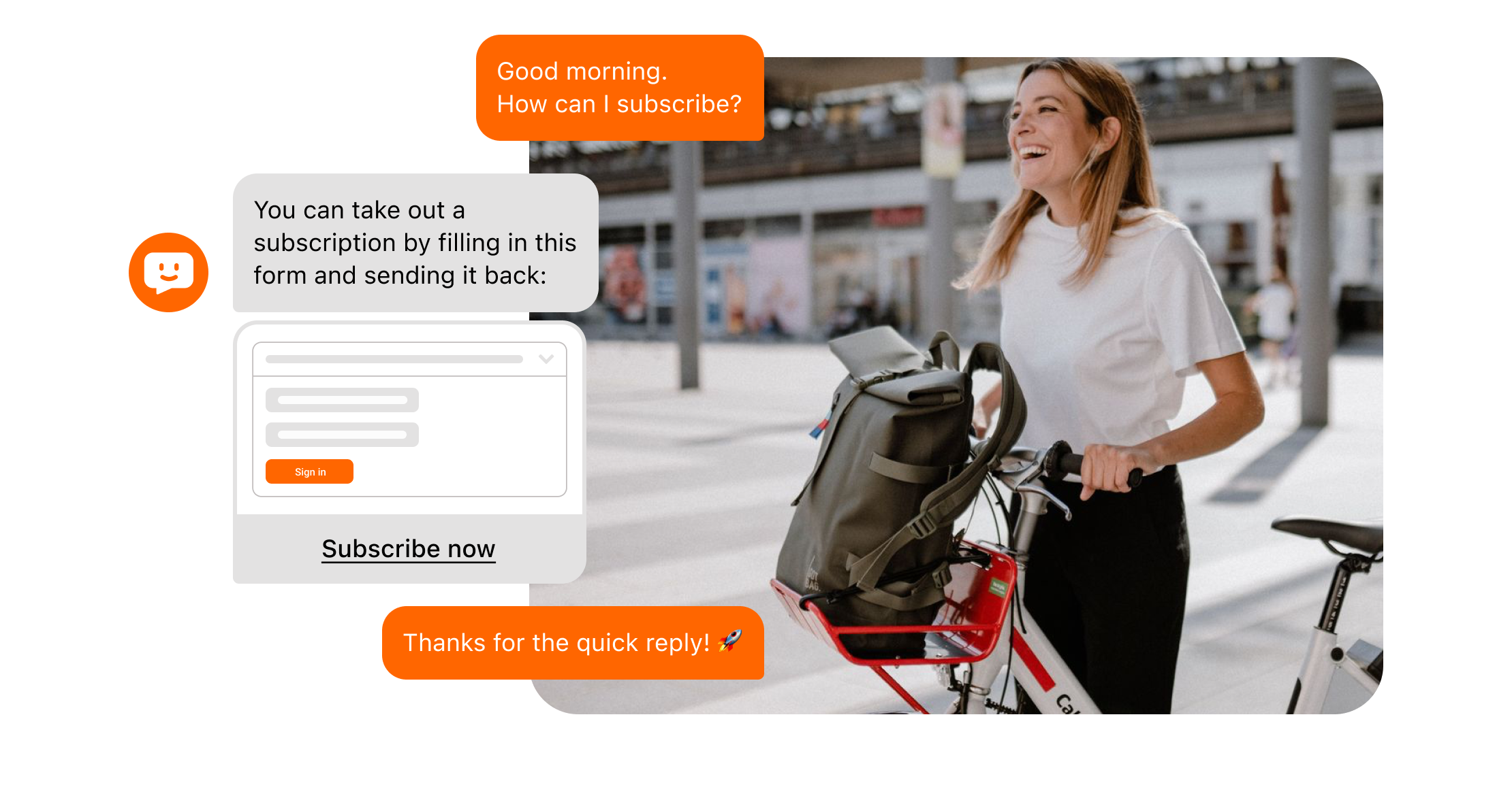 Customer with a rental bike automatically receiving an answer from the OMQ Email Bot