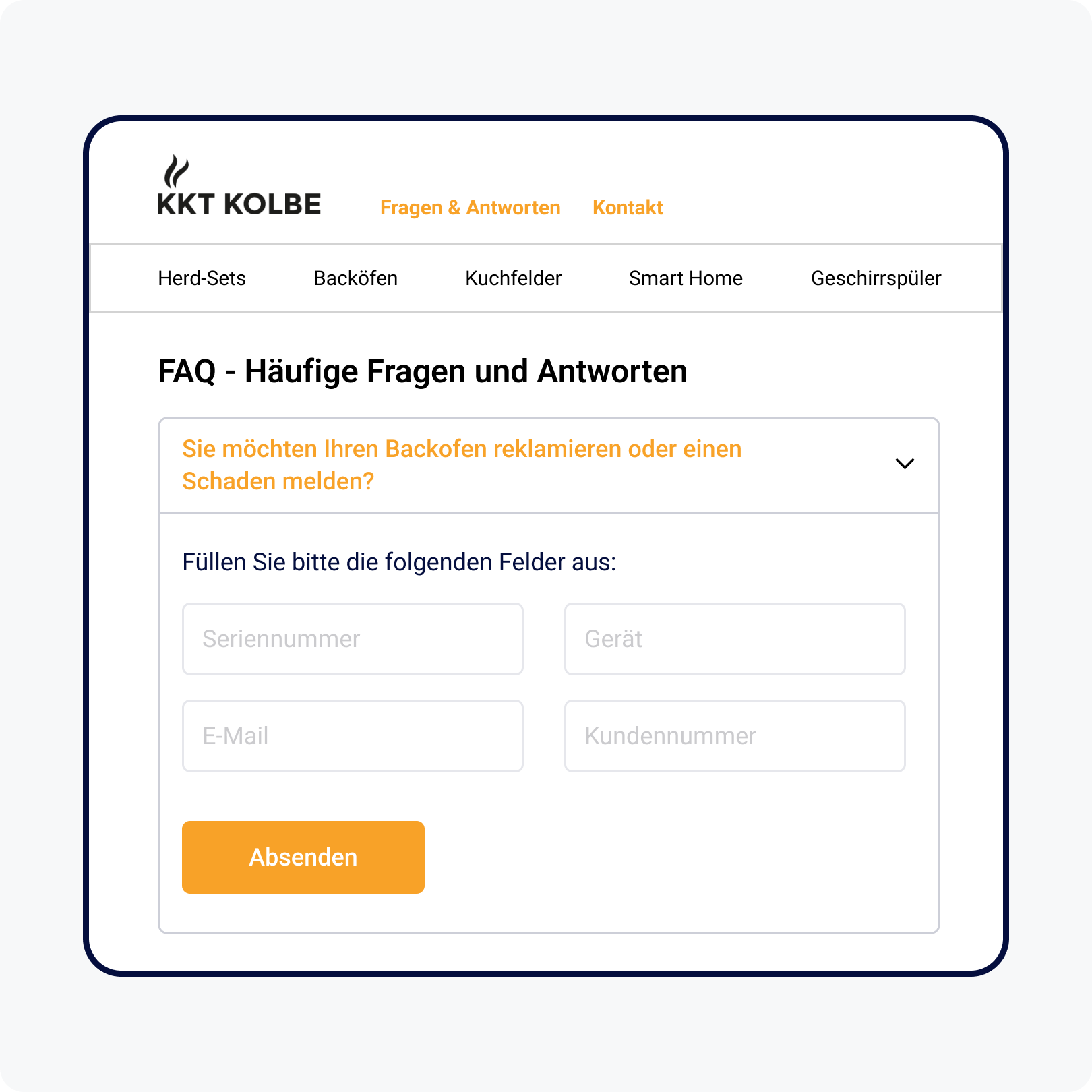 KKT Kolbe complaint form on the help page