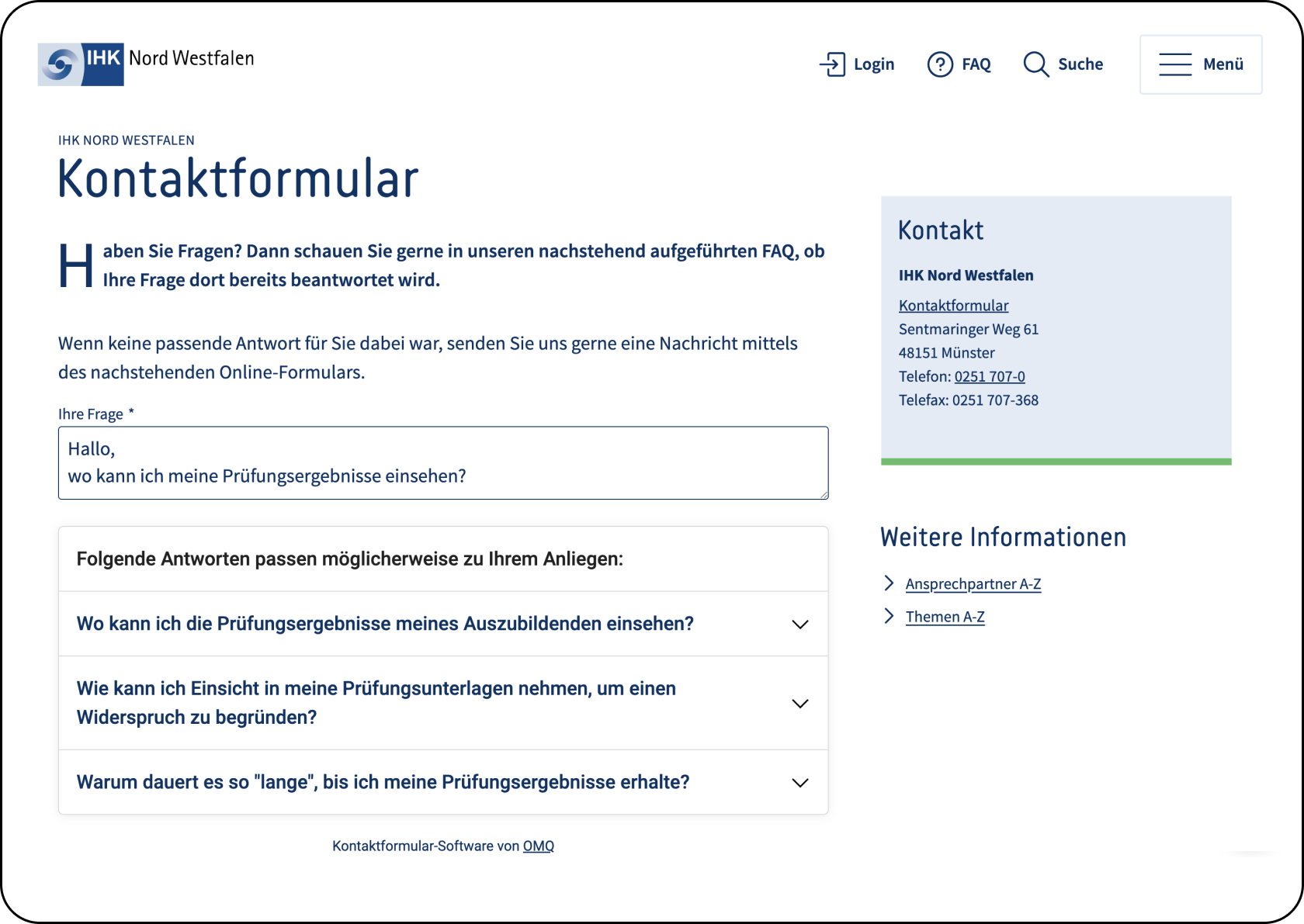 OMQ Contact im Einsatz bei IHK Nordwestfalen