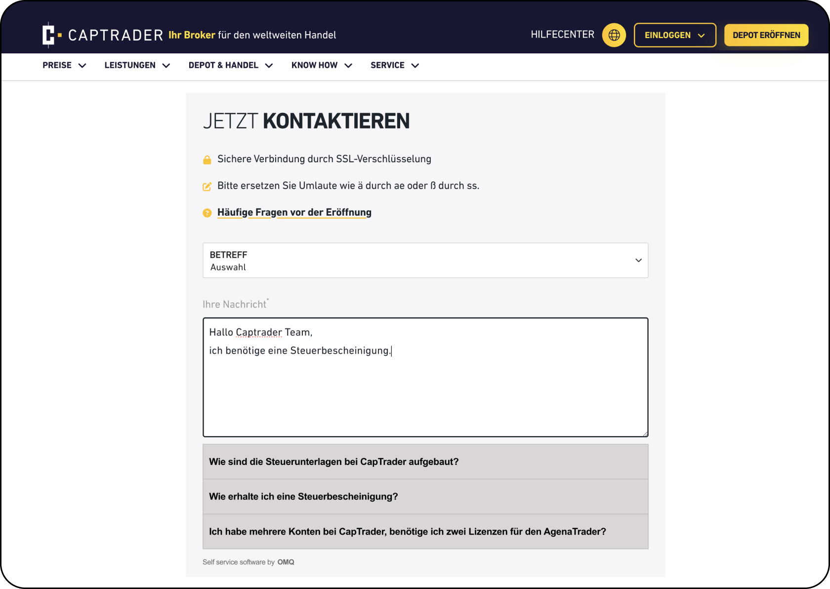 OMQ Contact im Einsatz bei CapTrader