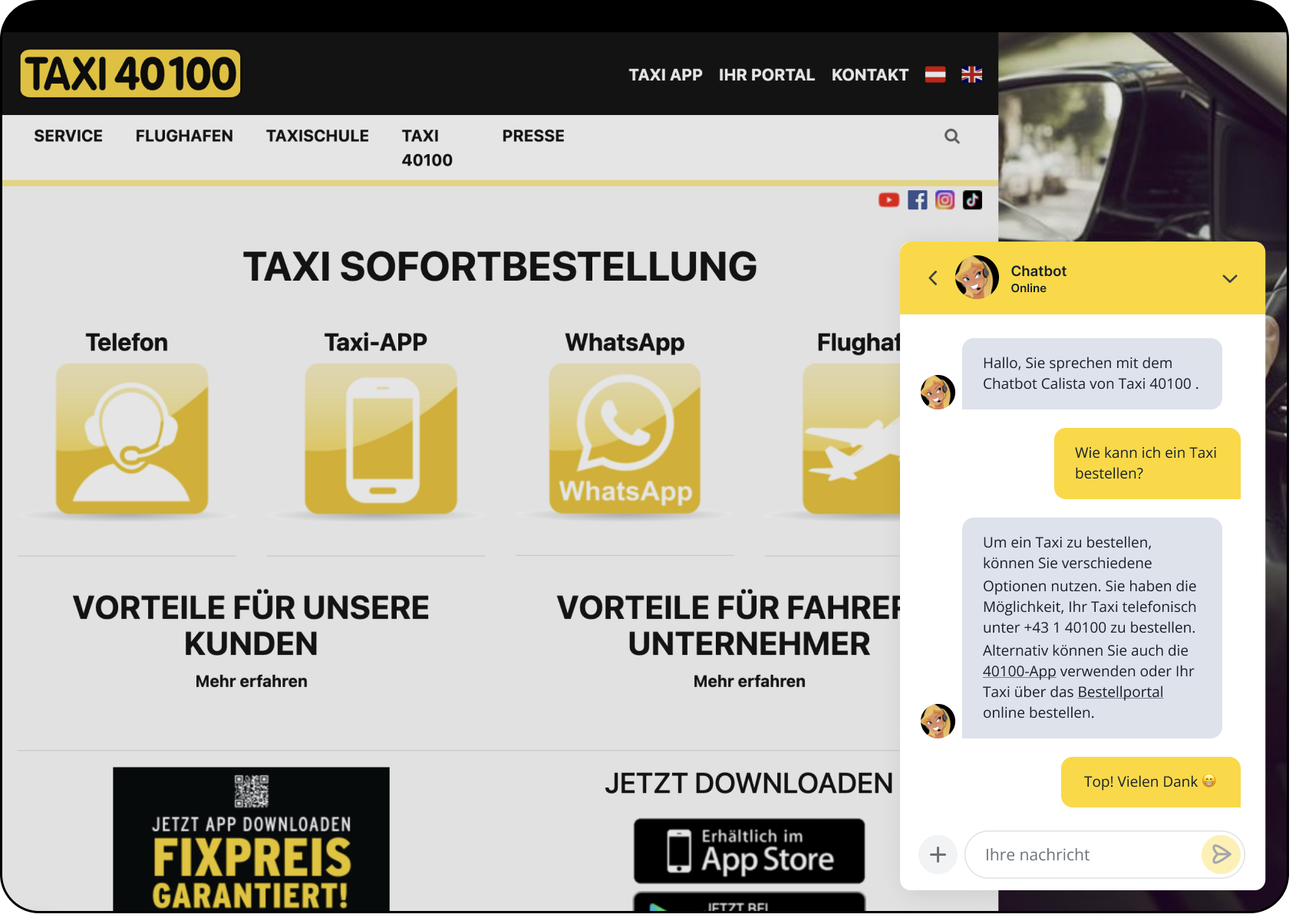 OMQ Chatbot im Einsatz bei Taxi 40100
