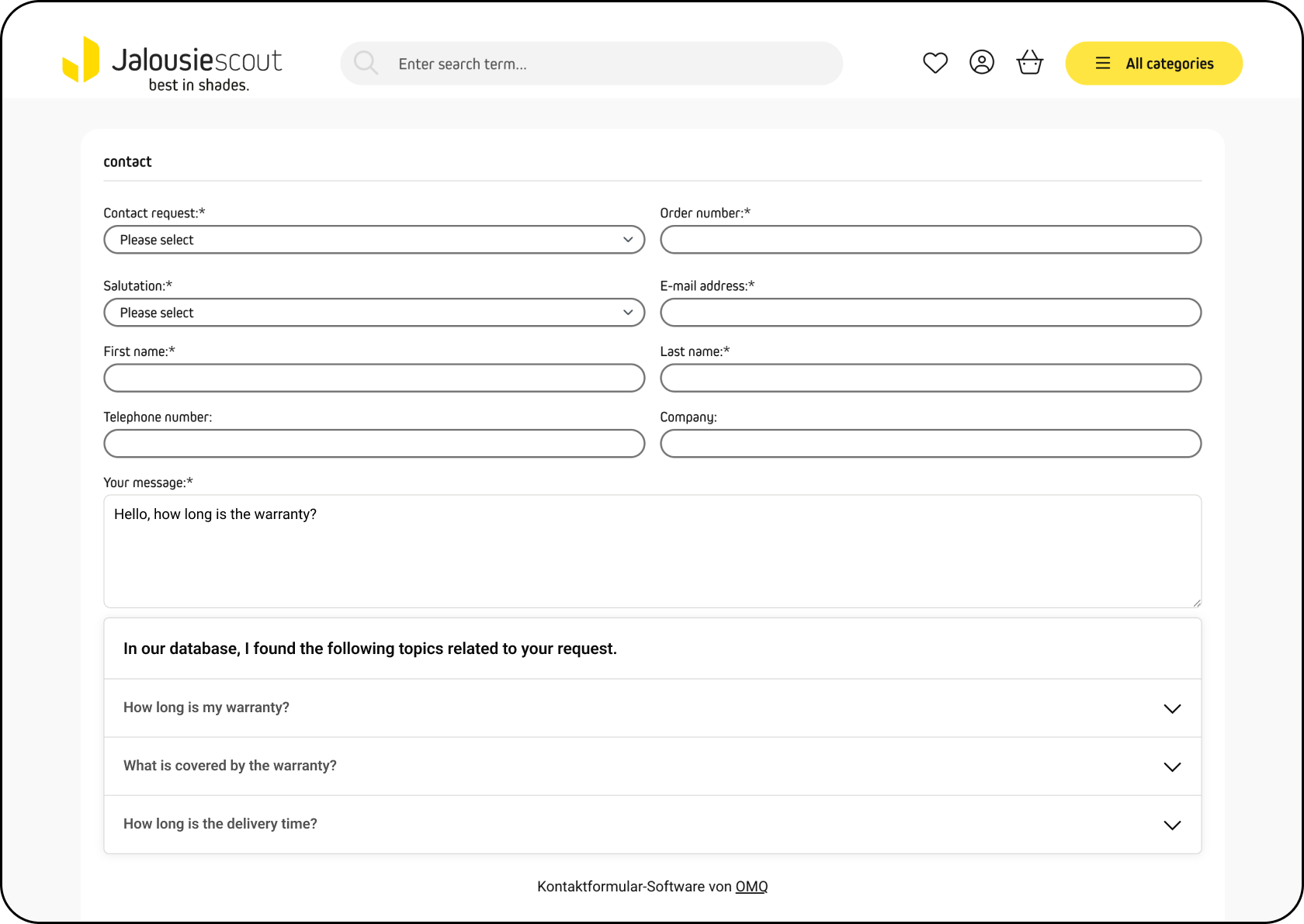 OMQ Contact in use at Jalousiescout