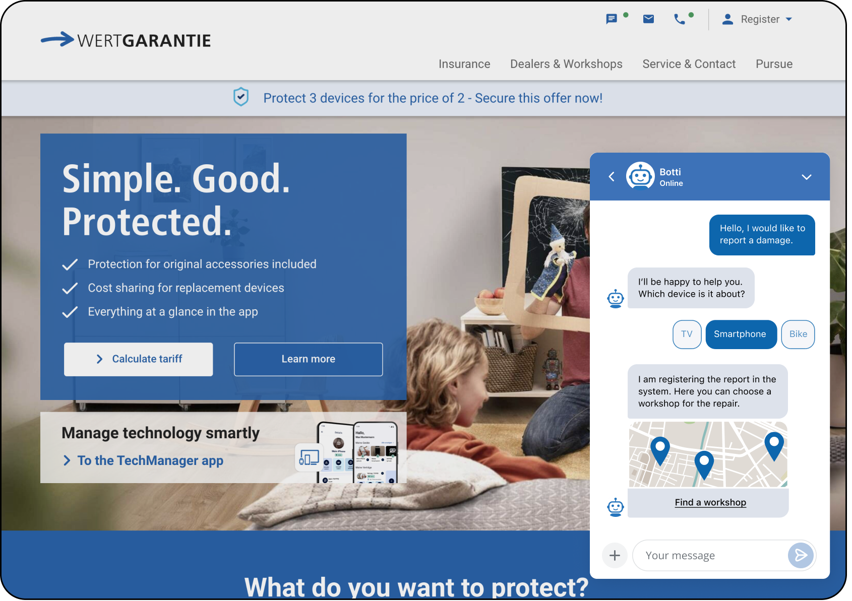 OMQ Chatbot in use at Wertgarantie