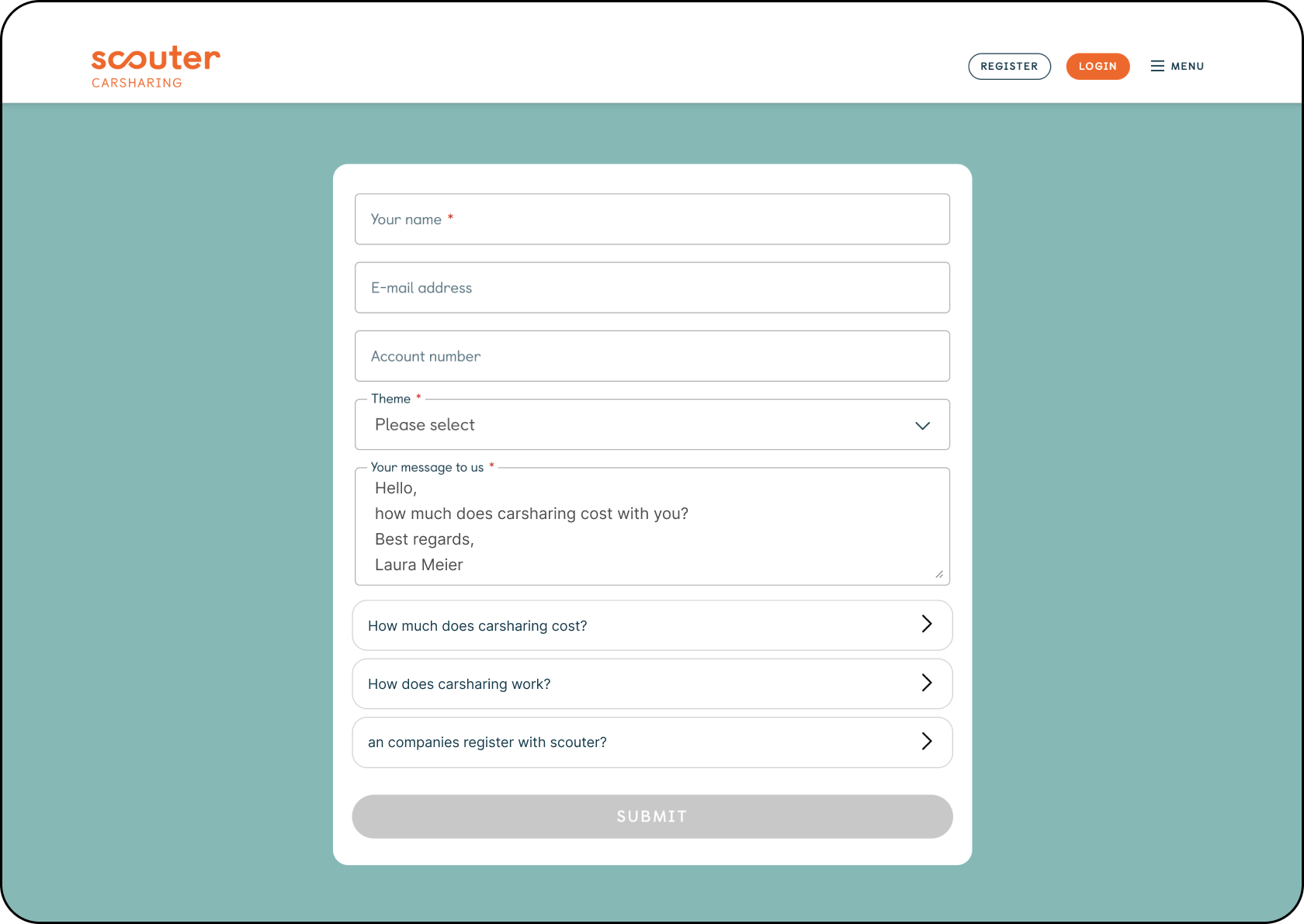 OMQ Contact in use at Scouter Carsharing