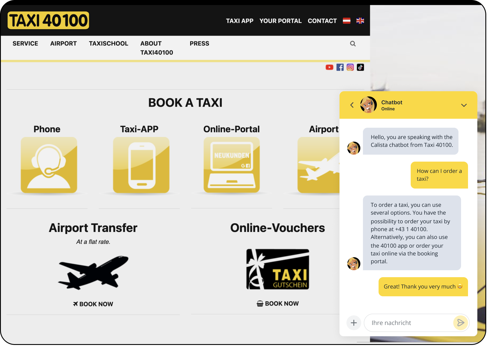 OMQ Chatbot in use at Taxi 40100