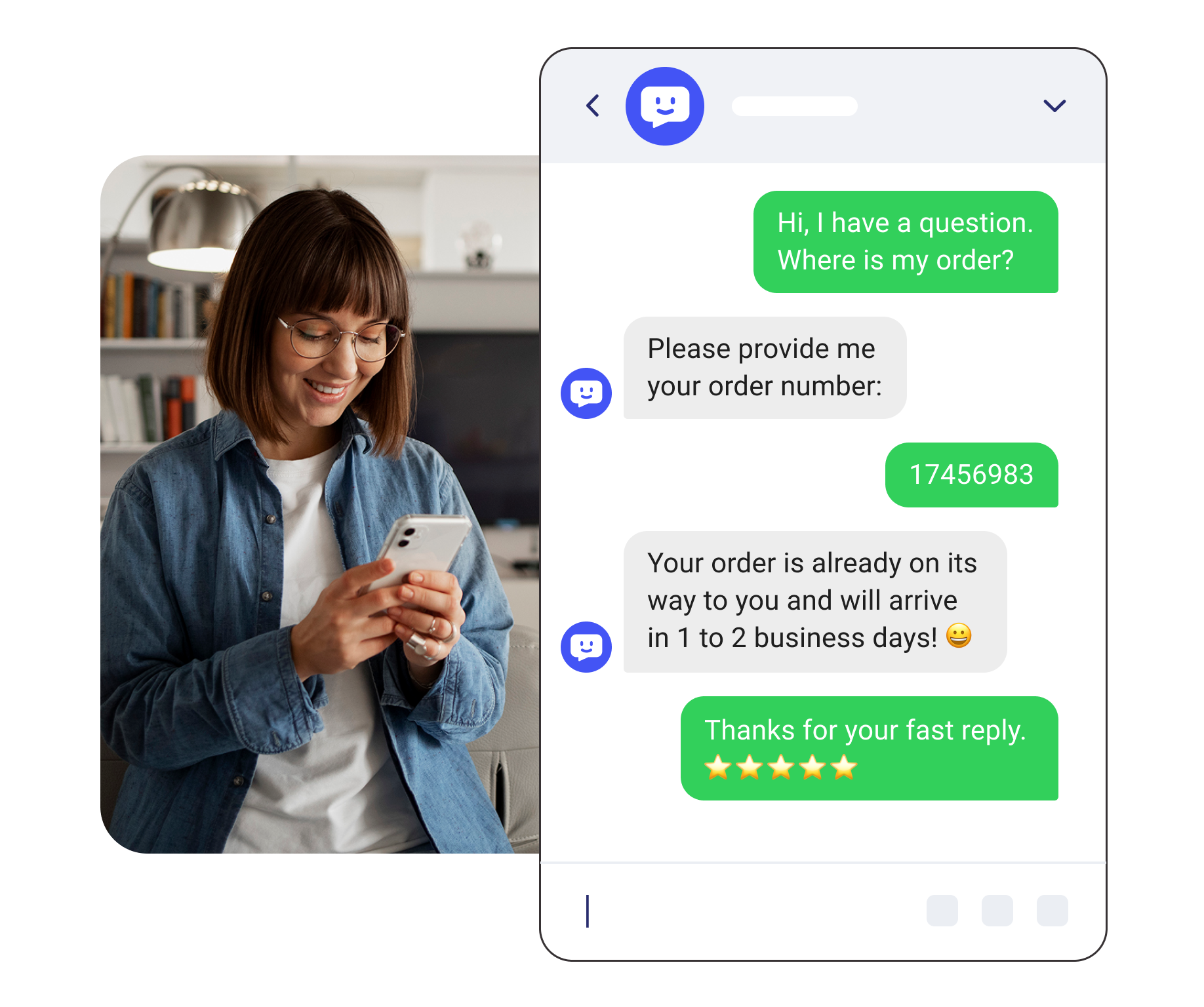 Women chatting with a chatbot on her smartphone