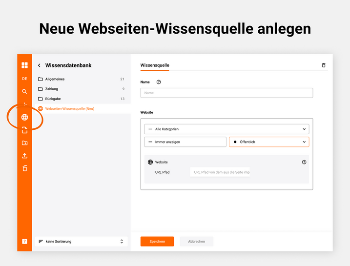 Neue Webseiten-Wissensquelle anlegen Neue Webseiten-Wissensquelle anlegen