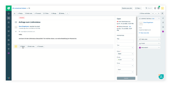 OMQ Assist für Freshdesk - Reply