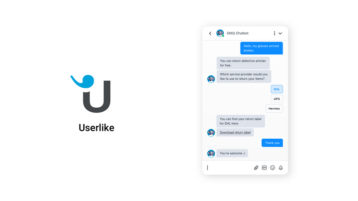 The OMQ chatbot is integrated with Userlike Unified Messaging
