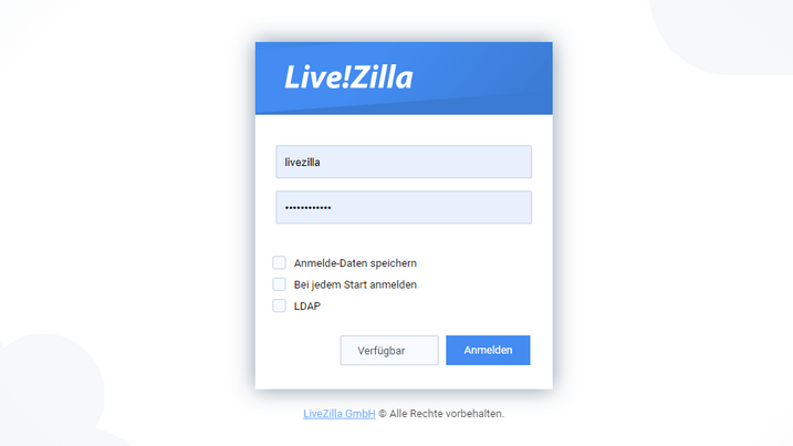 LiveZilla Login Window