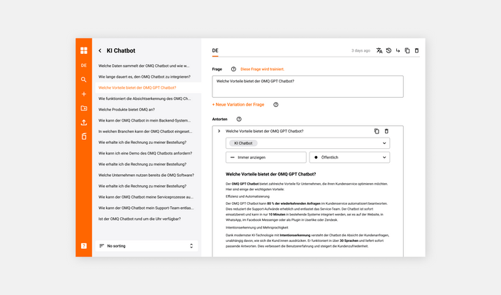 Importierte Daten als Fragen und Antworten in der Wissensdatenbank