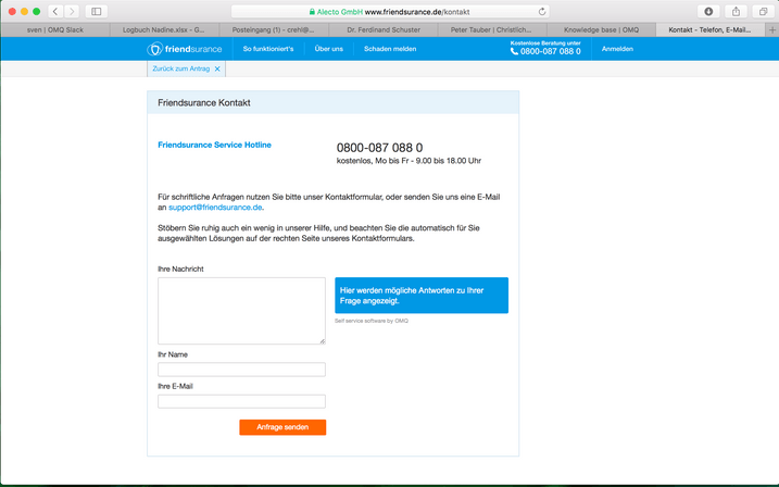 Friendsurance Hilfe Bereich