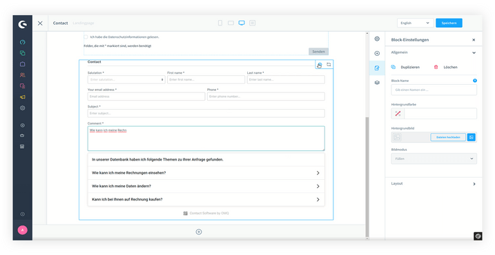 Shopware 6 + OMQ Contact: OMQ Contact im Formular