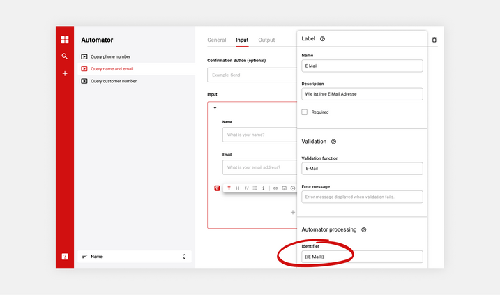 Automator interface input opened