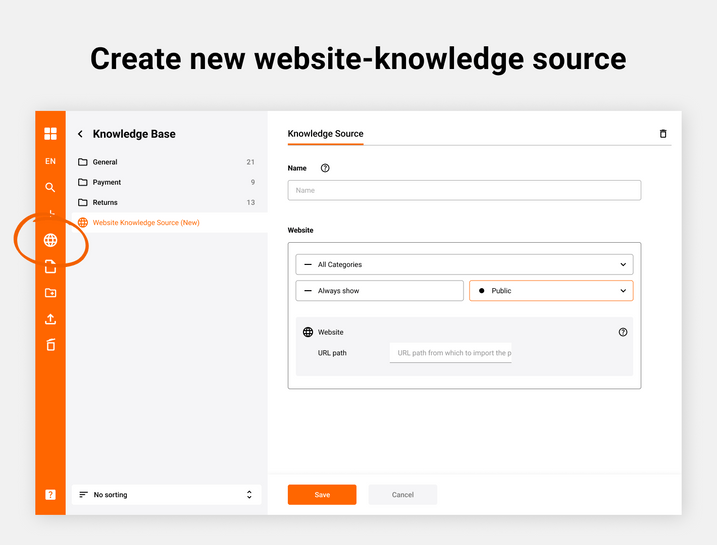 Create new website knowledge source Create new website knowledge source