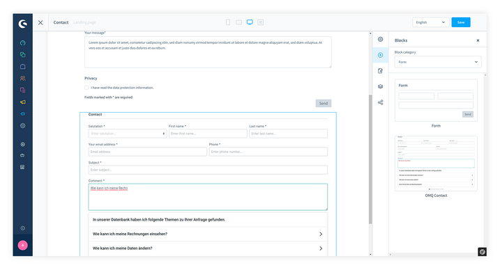 Shopware 6 + OMQ Contact: OMQ Contact