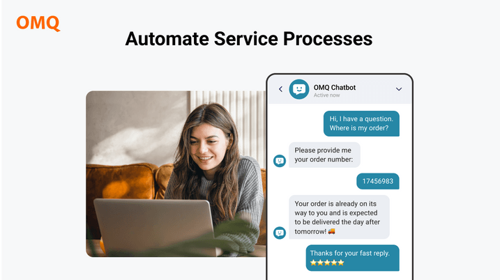 Automated service process where chatbot solves