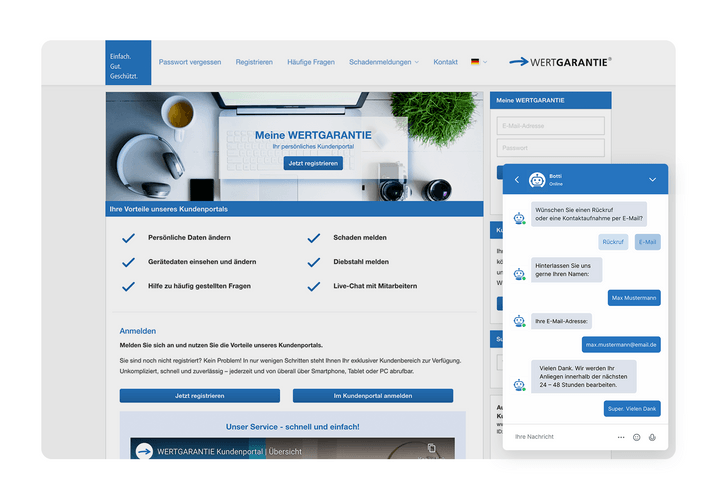 The OMQ chatbot in use at Wertgarantie