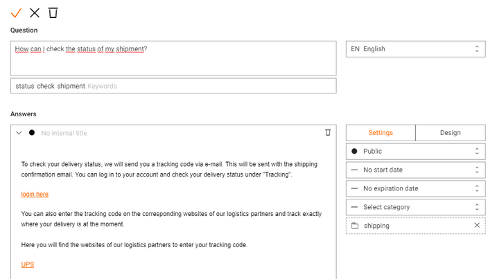 Set visibility of answers in the OMQ knowledge database