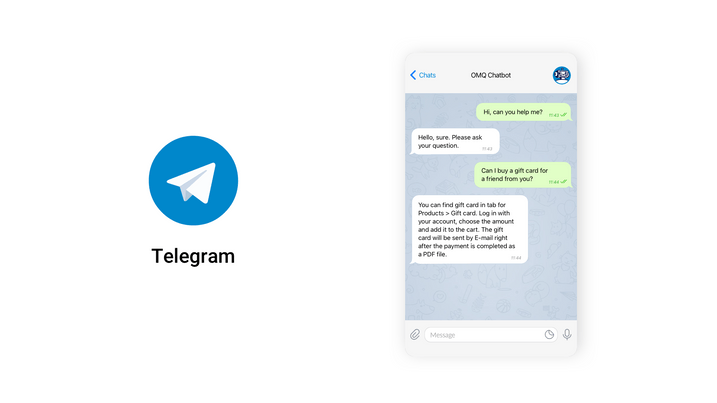 The OMQ chatbot is integrated into Telegram via Userlike