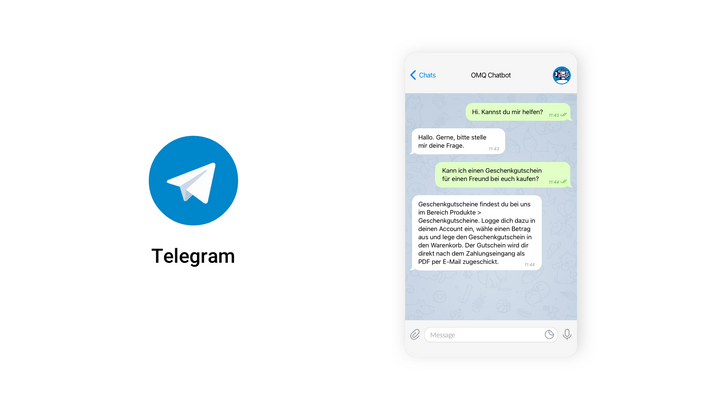 Der OMQ Chatbot wird über Userlike in Telegram integriert