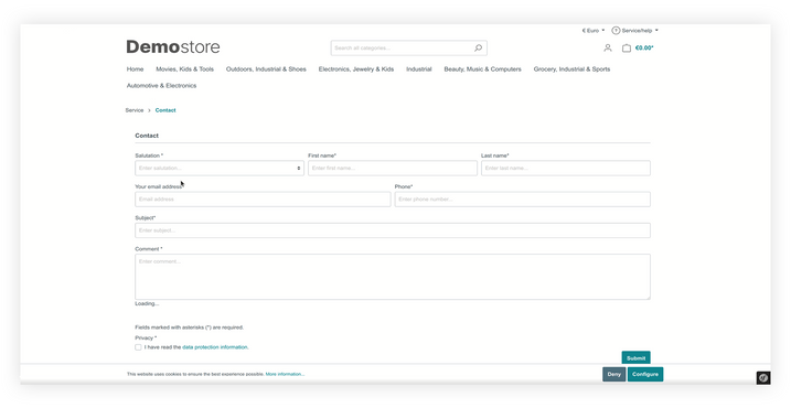 Shopware 6 + OMQ Contact: Demo Store