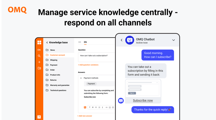 Knowledge management in centralized knowledge base example help page and chatbot